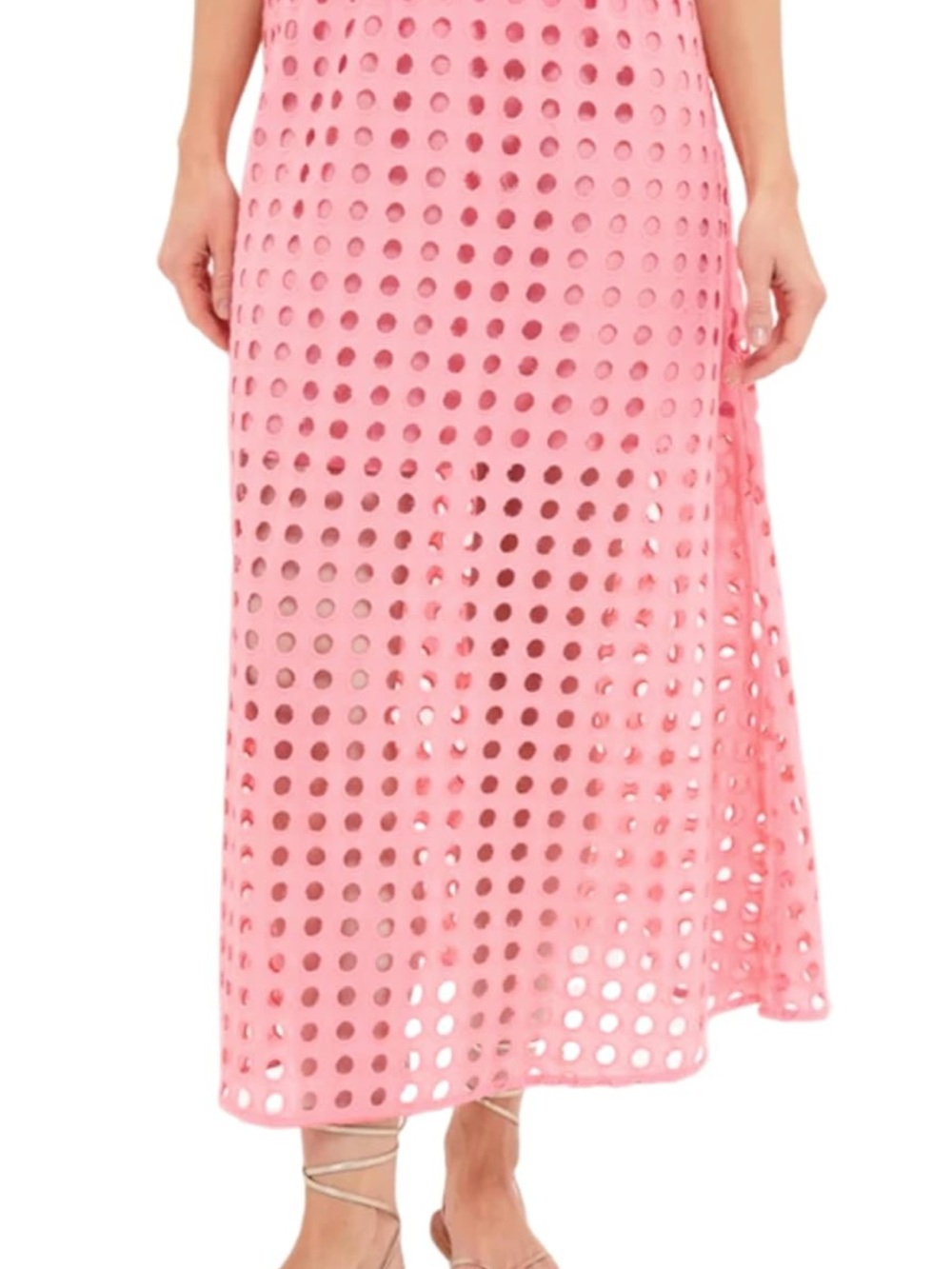 Amazon Coral Eyelet Midi Skirt